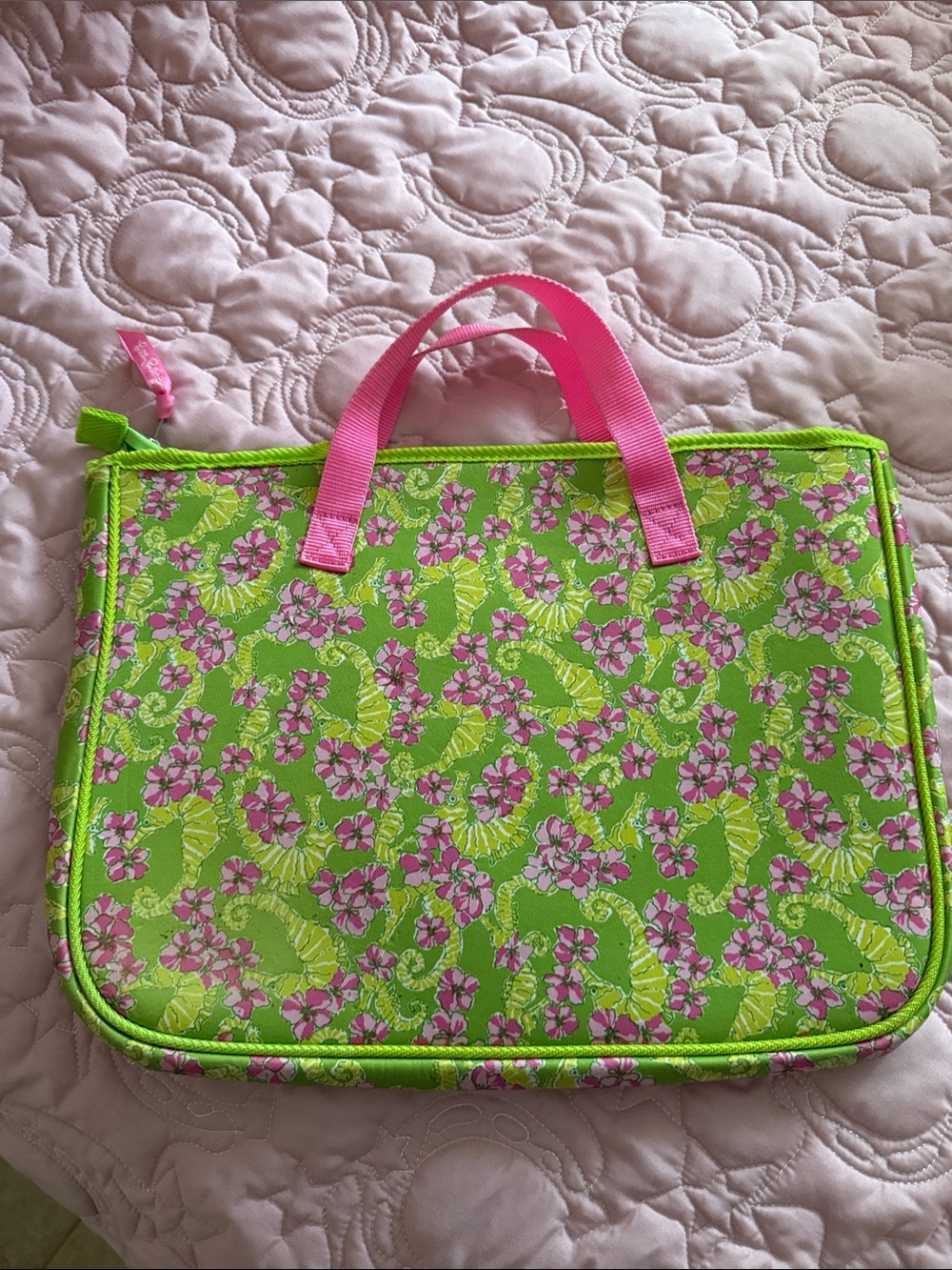 Lilly Pulitzer Lime Green and Pink Floral Laptop Tote